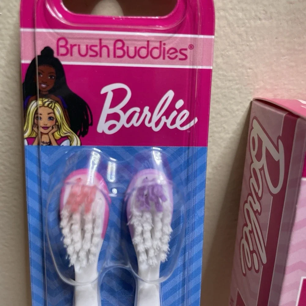 Brush Buddies Barbie 2 Pack Toothbrushes And Toothpaste‎ Set Bubble Gum Flavor